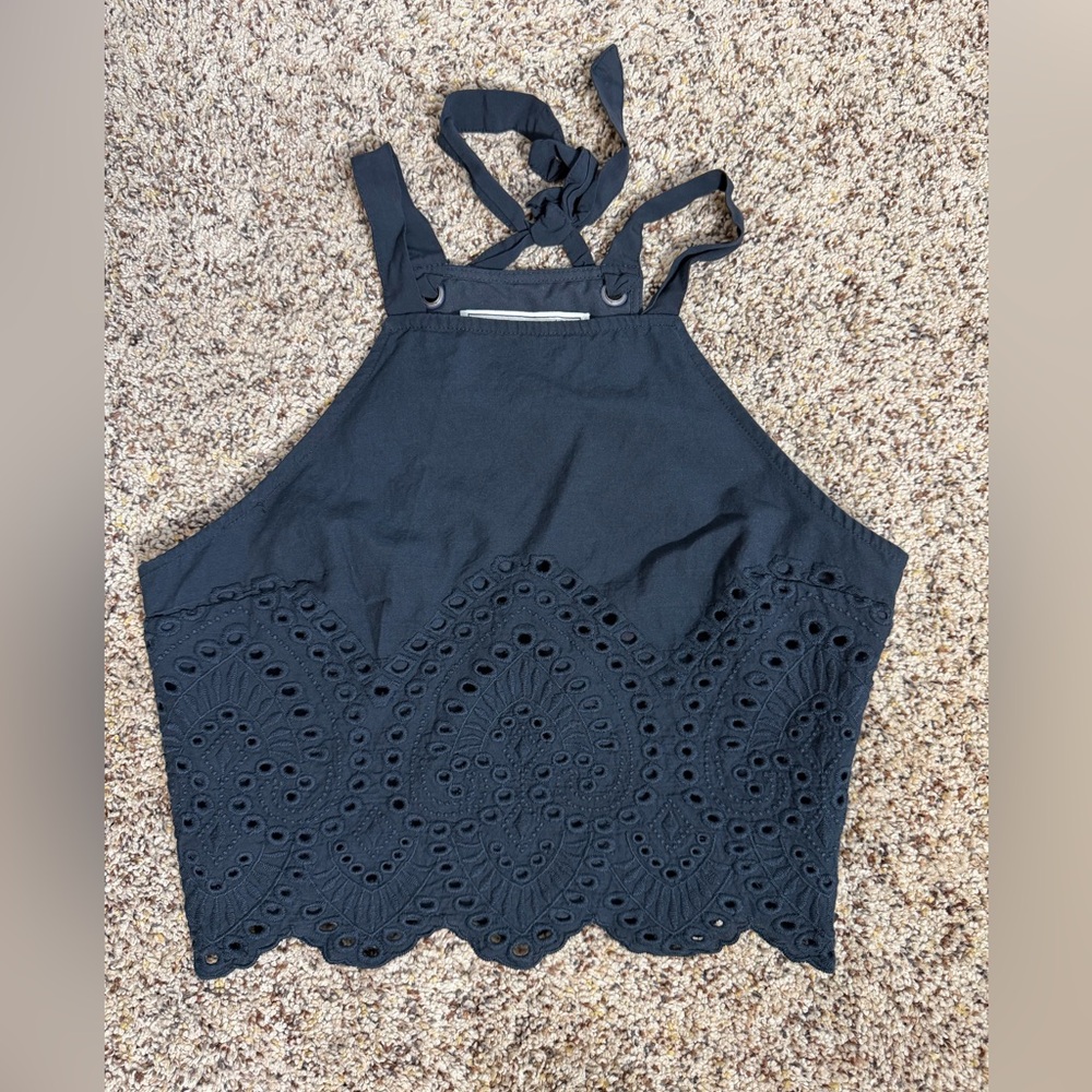 Abercrombie & Fitch Navy Eyelet Halter Crop Top
